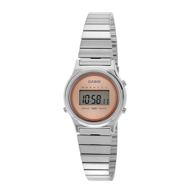 Casio Unisex Vintage LA700WE-4ADF Pink Digital Dial Silver Stainless Steel Band