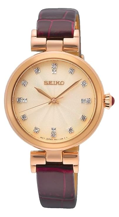 Seiko Leather Analogue Rose Gold Dial Women Watch