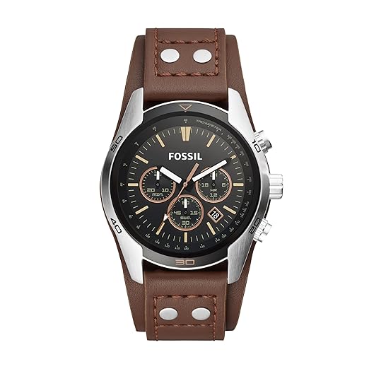 Fossil Leather Chronograph Black Dial Men's Watch