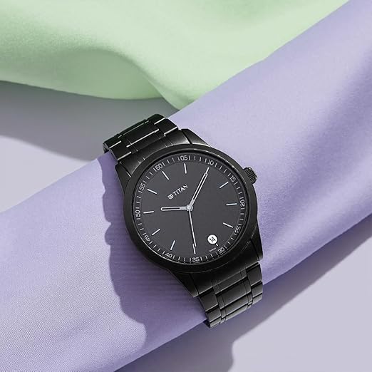 Titan Minimals Quartz Analog with Date Black Dial Black Metal Strap Watch for Men thumbnail