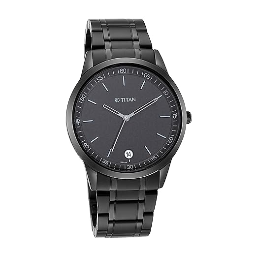 Titan Minimals Quartz Analog with Date Black Dial Black Metal Strap Watch for Men thumbnail